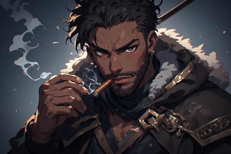 Airman with lance smoking on a cigar.